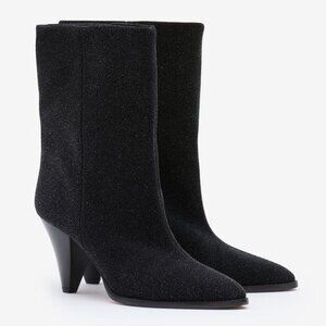 ISABEL MARANT Rouxa Boots Size 39 8.5 9 Black Glitter Pointy Toe Wide Shaft NEW